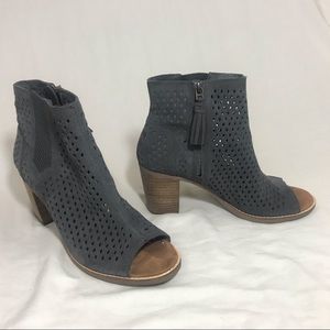 TOMS charcoal gray, peep toe booties.